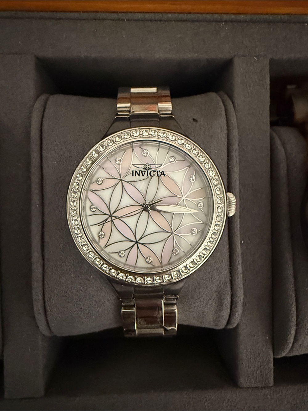 Invicta Silver-Tone Women's Watch with Pink Mother-of-Pearl Floral Dial